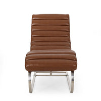 Remma Chaise Lounger, Light Brown Tufted Faux Leather, Metal 56 Inch -BM335433