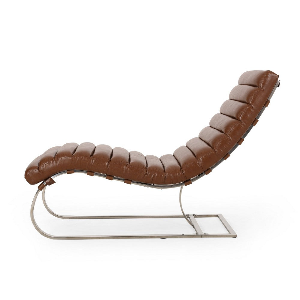 Remma Chaise Lounger, Light Brown Tufted Faux Leather, Metal 56 Inch -BM335433