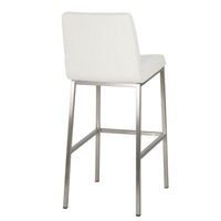 Barstool Chair Set of 2, White Fabric Cushioned Back, Silver Metal -BM335435