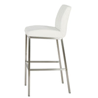 Barstool Chair Set of 2, White Fabric Cushioned Back, Silver Metal -BM335435