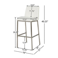 Barstool Chair Set of 2, White Fabric Cushioned Back, Silver Metal -BM335435