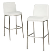 Barstool Chair Set of 2, White Fabric Cushioned Back, Silver Metal -BM335435