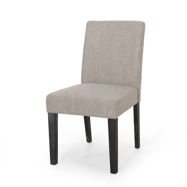 Dining Chair Set of 2, Light Gray Fabric, Soft Cushions and Black Wood -BM335439