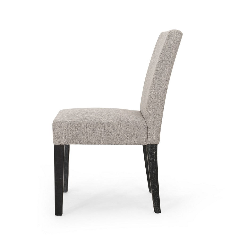 Dining Chair Set of 2, Light Gray Fabric, Soft Cushions and Black Wood -BM335439