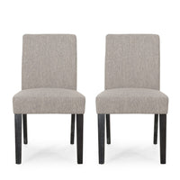 Dining Chair Set of 2, Light Gray Fabric, Soft Cushions and Black Wood -BM335439