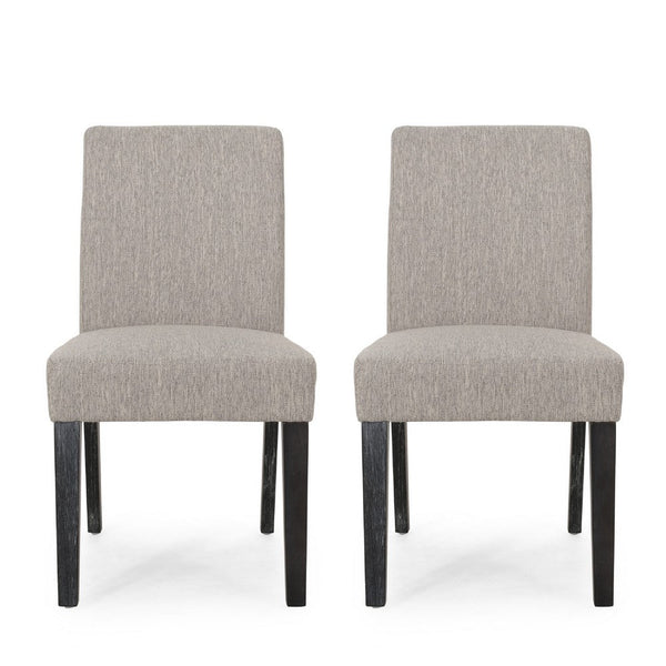 Dining Chair Set of 2, Light Gray Fabric, Soft Cushions and Black Wood -BM335439