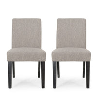 Dining Chair Set of 2, Light Gray Fabric, Soft Cushions and Black Wood -BM335439