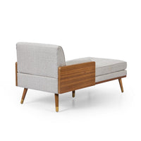 Chaise Lounger with 2 Rolled Pillows, Beige Fabric, Brown Wood 64 Inch -BM335440