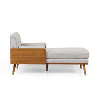 Chaise Lounger with 2 Rolled Pillows, Beige Fabric, Brown Wood 64 Inch -BM335440