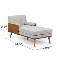 Chaise Lounger with 2 Rolled Pillows, Beige Fabric, Brown Wood 64 Inch -BM335440