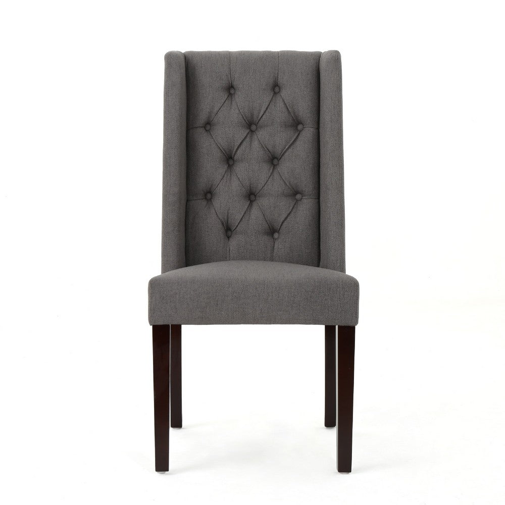 Nathan Dining Chair Set of 2, Dark Brown Wood, Tufted Gray Wingback -BM335441