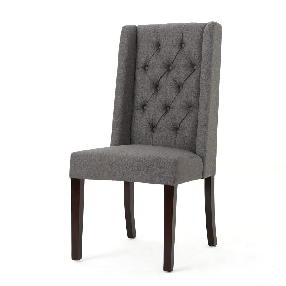 Nathan Dining Chair Set of 2, Dark Brown Wood, Tufted Gray Wingback -BM335441
