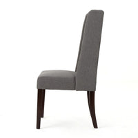 Nathan Dining Chair Set of 2, Dark Brown Wood, Tufted Gray Wingback -BM335441