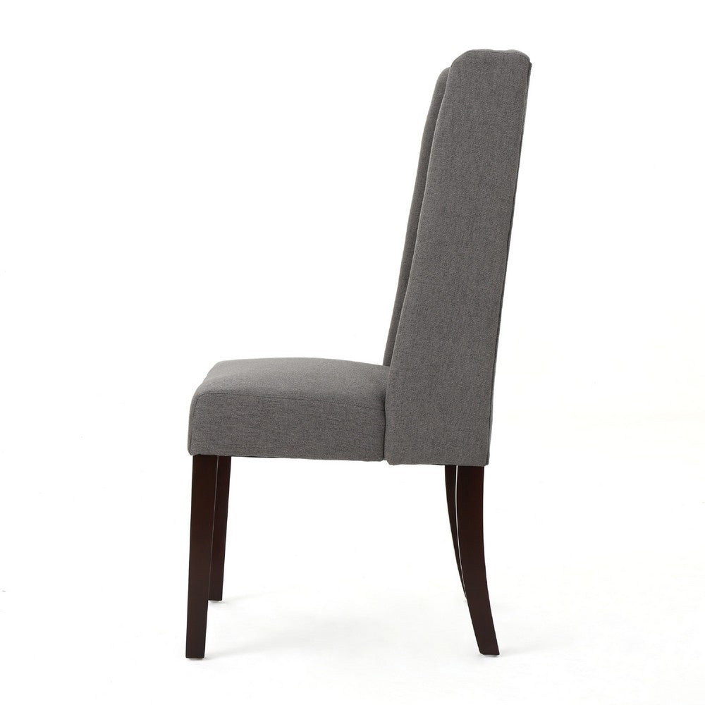 Nathan Dining Chair Set of 2, Dark Brown Wood, Tufted Gray Wingback -BM335441