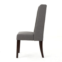 Nathan Dining Chair Set of 2, Dark Brown Wood, Tufted Gray Wingback -BM335441
