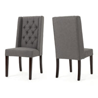Nathan Dining Chair Set of 2, Dark Brown Wood, Tufted Gray Wingback -BM335441