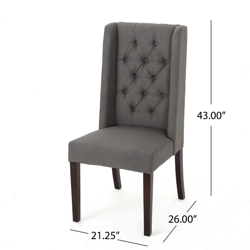 Nathan Dining Chair Set of 2, Dark Brown Wood, Tufted Gray Wingback -BM335441