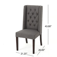 Nathan Dining Chair Set of 2, Dark Brown Wood, Tufted Gray Wingback -BM335441