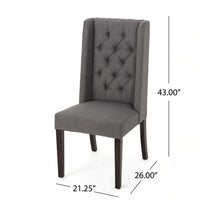 Nathan Dining Chair Set of 2, Dark Brown Wood, Tufted Gray Wingback -BM335441