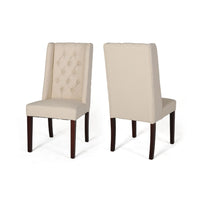 Nathan Dining Chair Set of 2, Dark Brown Wood, Tufted Beige Wingback -BM335442