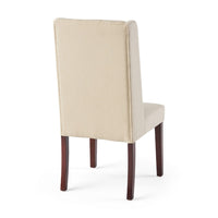 Nathan Dining Chair Set of 2, Dark Brown Wood, Tufted Beige Wingback -BM335442