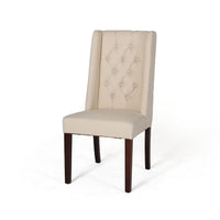 Nathan Dining Chair Set of 2, Dark Brown Wood, Tufted Beige Wingback -BM335442