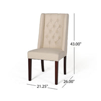 Nathan Dining Chair Set of 2, Dark Brown Wood, Tufted Beige Wingback -BM335442