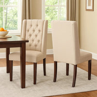 Nathan Dining Chair Set of 2, Dark Brown Wood, Tufted Beige Wingback -BM335442