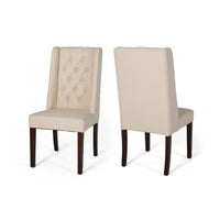 Nathan Dining Chair Set of 2, Dark Brown Wood, Tufted Beige Wingback -BM335442