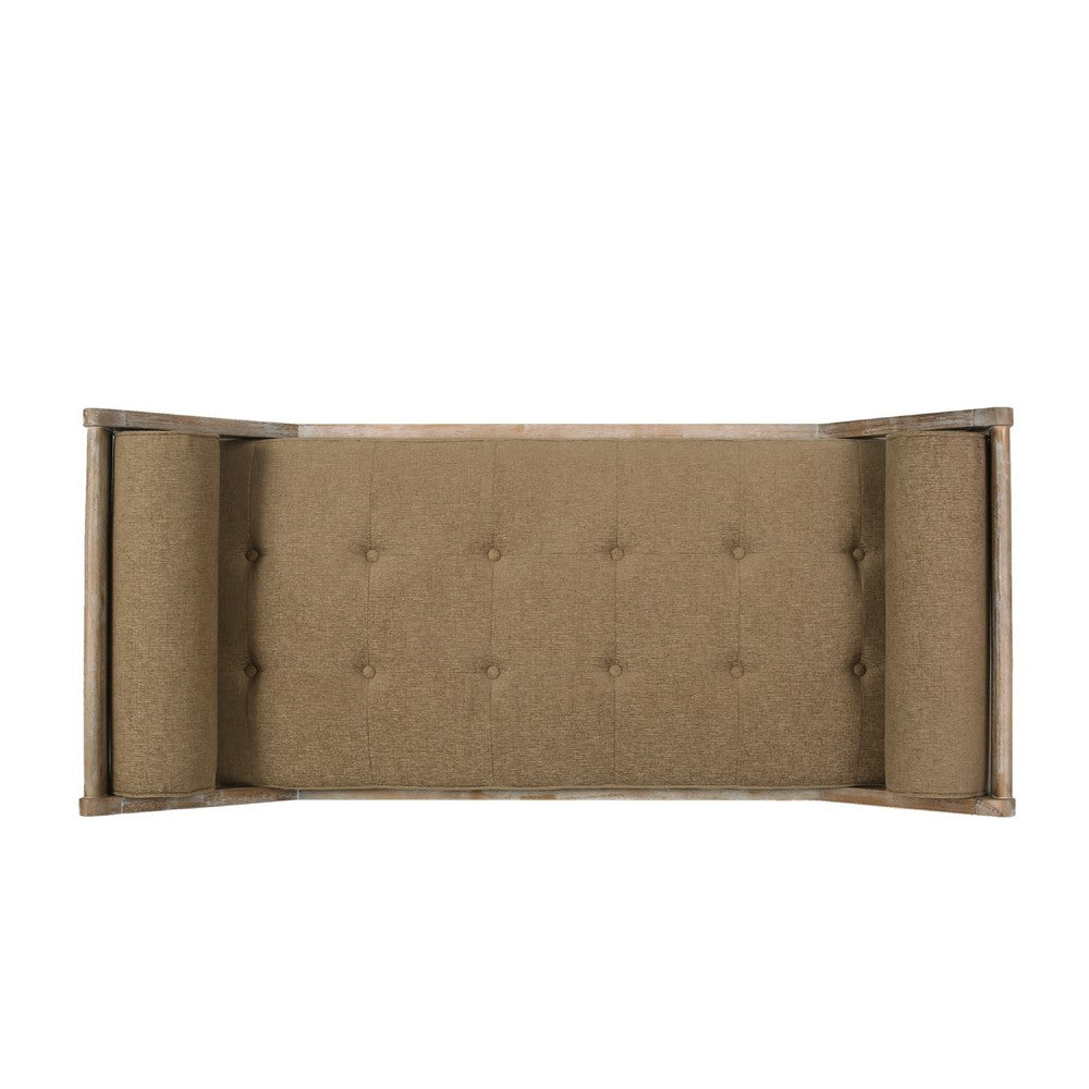 Chaise Lounger, Tufted Beige Fabric, Brown Solid Wood Frame, 65 Inch -BM335443