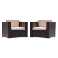 Orene Outdoor Chair Set of 2, Brown Rattan, Tan Waterproof Fabric -BM335444