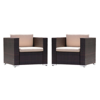 Orene Outdoor Chair Set of 2, Brown Rattan, Tan Waterproof Fabric -BM335444