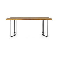 Niyan Outdoor Dining Table, Brown Wood Top, Black Metal Base, 72 Inch -BM335447