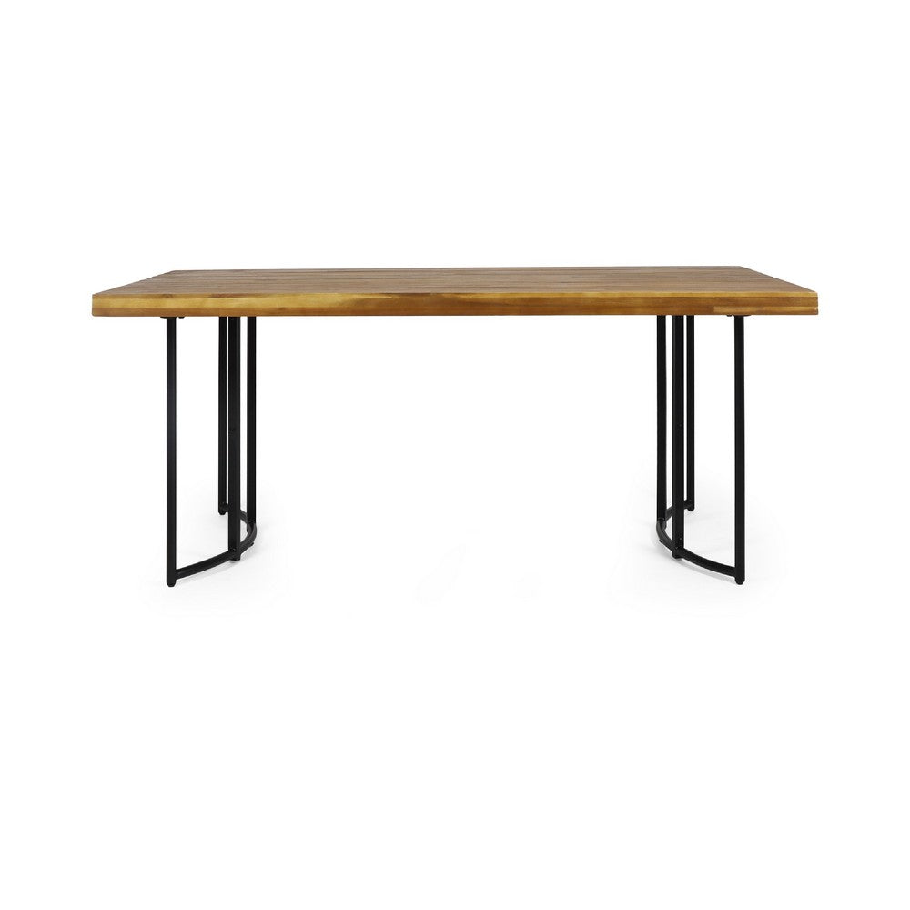Niyan Outdoor Dining Table, Brown Wood Top, Black Metal Base, 72 Inch -BM335447