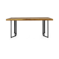 Niyan Outdoor Dining Table, Brown Wood Top, Black Metal Base, 72 Inch -BM335447
