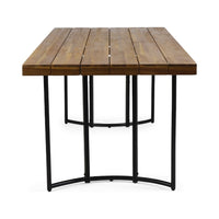 Niyan Outdoor Dining Table, Brown Wood Top, Black Metal Base, 72 Inch -BM335447