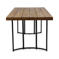 Niyan Outdoor Dining Table, Brown Wood Top, Black Metal Base, 72 Inch -BM335447