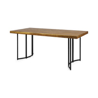 Niyan Outdoor Dining Table, Brown Wood Top, Black Metal Base, 72 Inch -BM335447