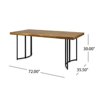 Niyan Outdoor Dining Table, Brown Wood Top, Black Metal Base, 72 Inch -BM335447
