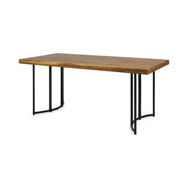 Niyan Outdoor Dining Table, Brown Wood Top, Black Metal Base, 72 Inch -BM335447