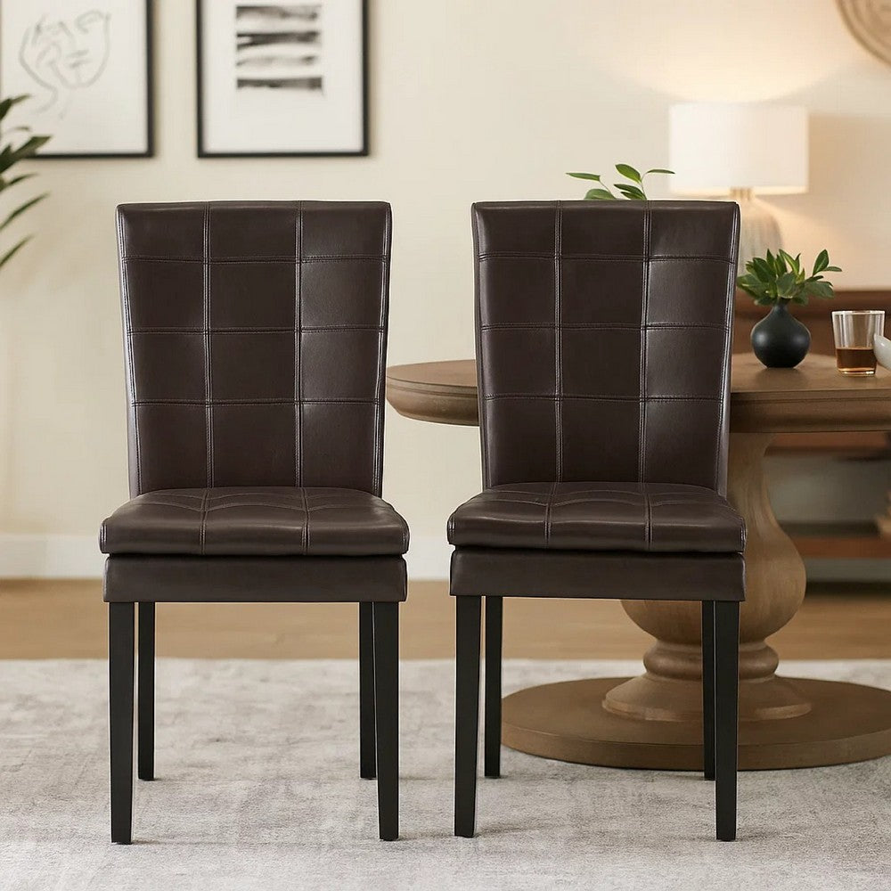 Brenda Dining Chair Set of 2, Chocolate Brown Tufted Faux Leather -BM335449