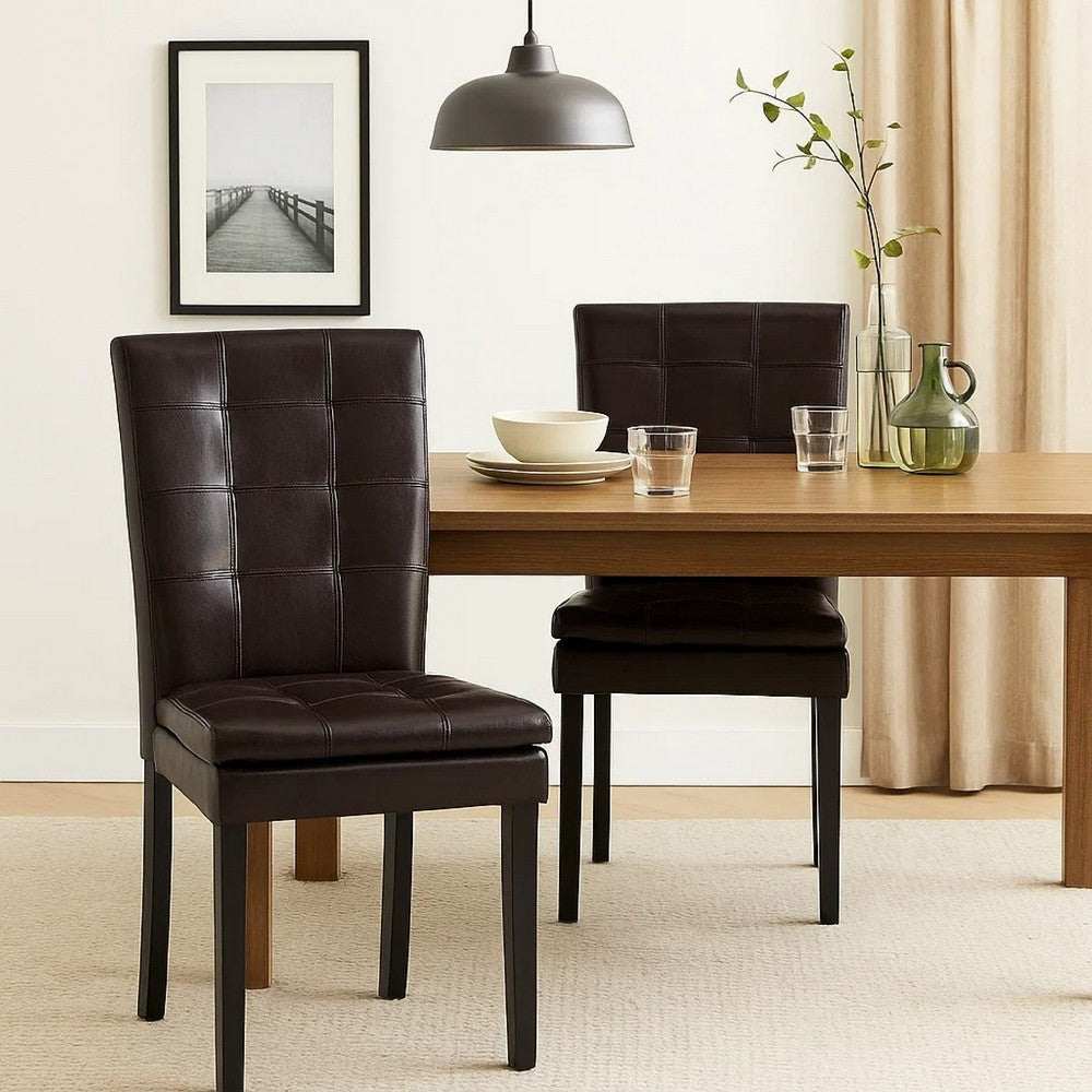 Brenda Dining Chair Set of 2, Chocolate Brown Tufted Faux Leather -BM335449