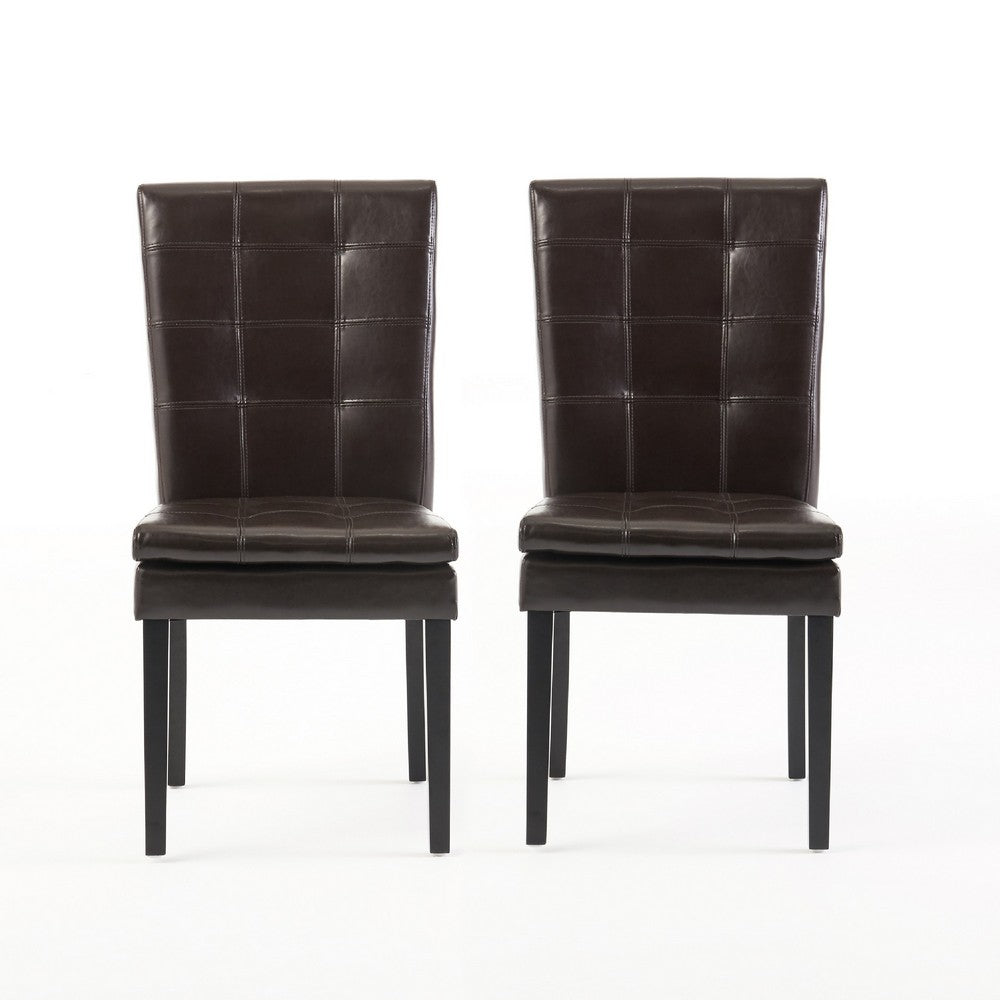Brenda Dining Chair Set of 2, Chocolate Brown Tufted Faux Leather -BM335449