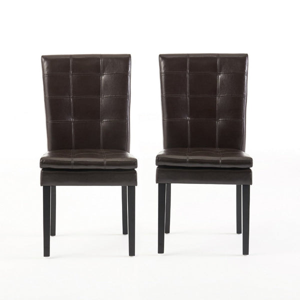 Brenda Dining Chair Set of 2, Chocolate Brown Tufted Faux Leather -BM335449