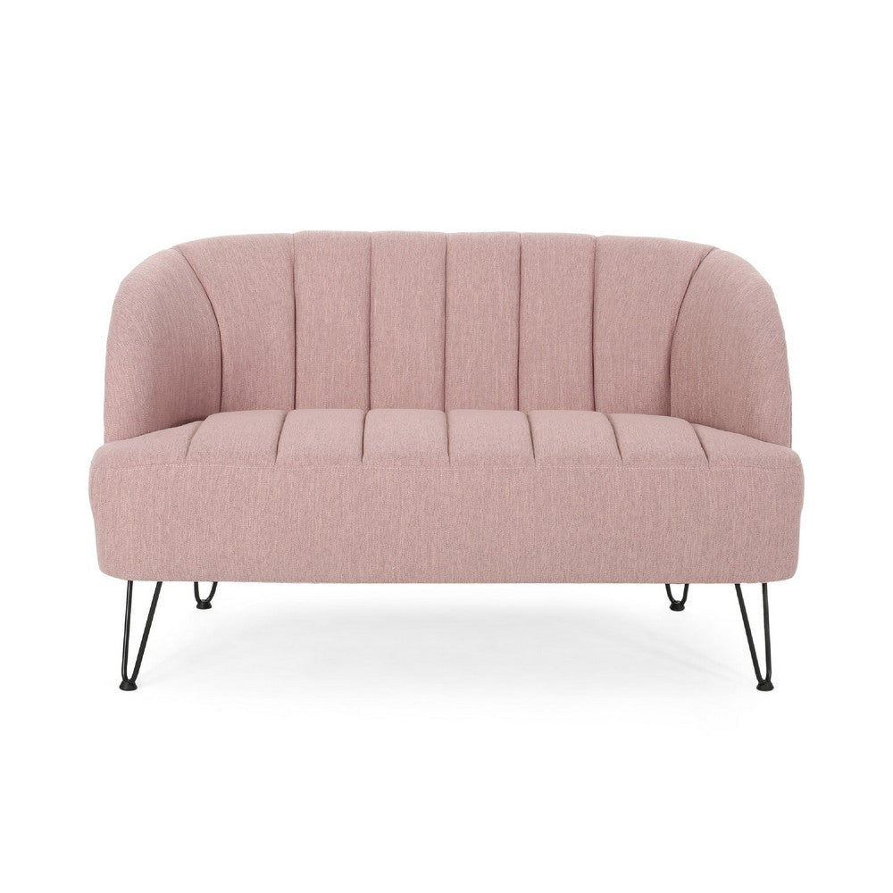 Buno Loveseat, Blush Pink Tufted Polyester, Metal Hairpin Legs 50 Inch -BM335450