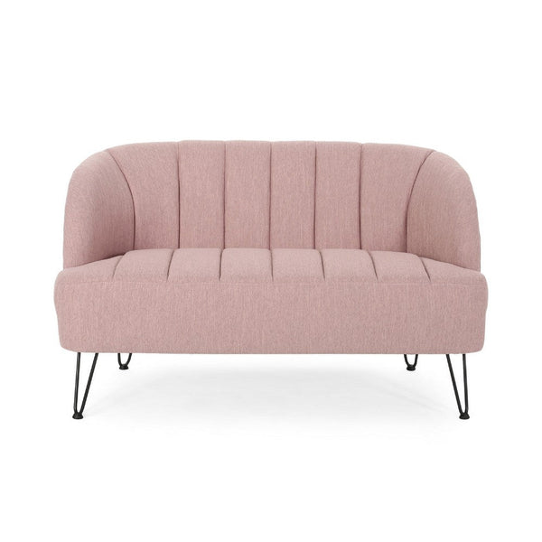 Buno Loveseat, Blush Pink Tufted Polyester, Metal Hairpin Legs 50 Inch -BM335450