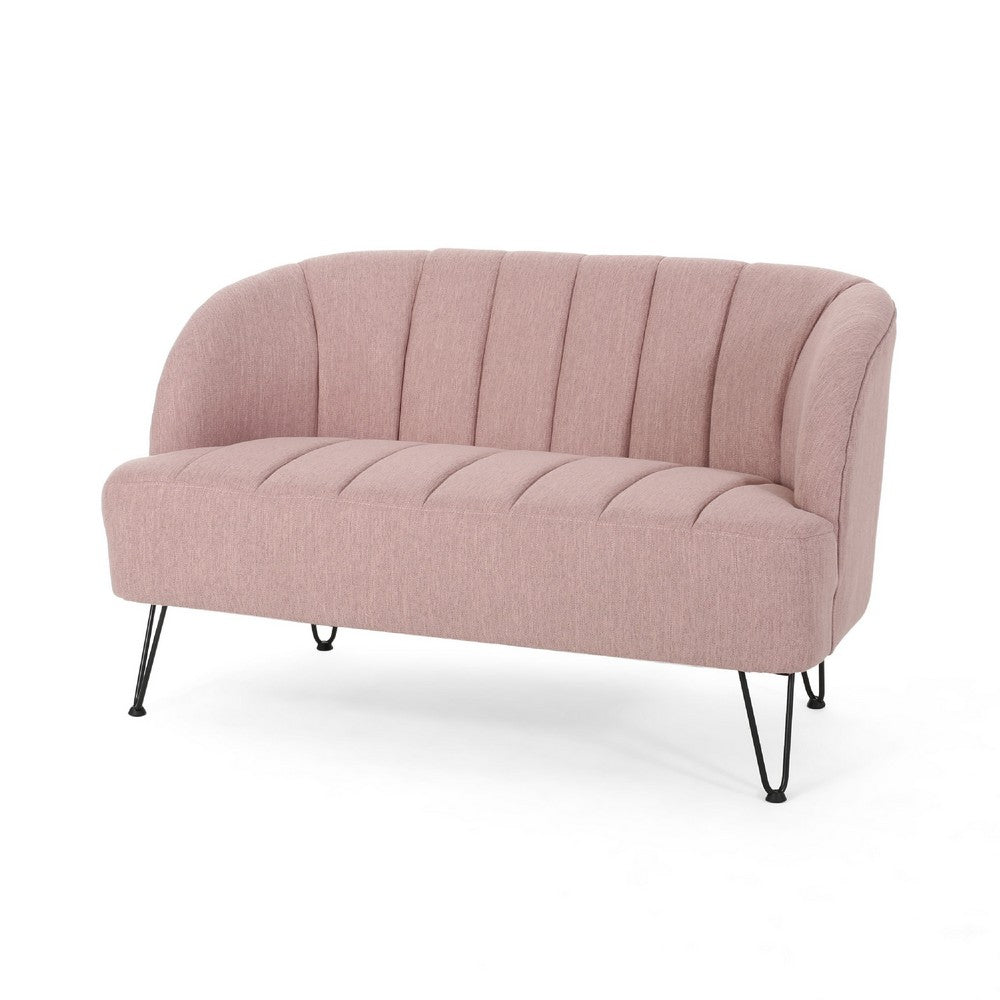 Buno Loveseat, Blush Pink Tufted Polyester, Metal Hairpin Legs 50 Inch -BM335450