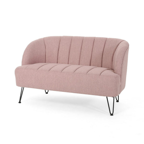 Buno Loveseat, Blush Pink Tufted Polyester, Metal Hairpin Legs 50 Inch -BM335450