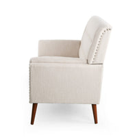 Loveseat, Beige Button Tufted Fabric, Retro Brown Solid Wood, 57 Inch -BM335451