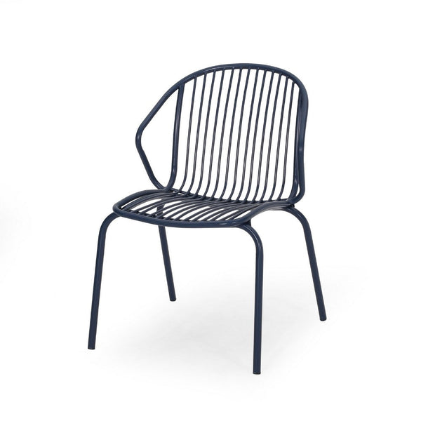 Osto Outdoor Side Chair Set of 2, Navy Blue Iron Frames, Sleek Legs -BM335452